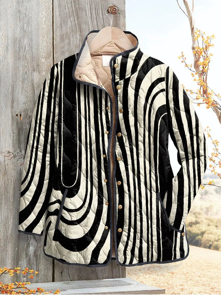 Abstract Geometric Pattern Casual Quilted Jacket